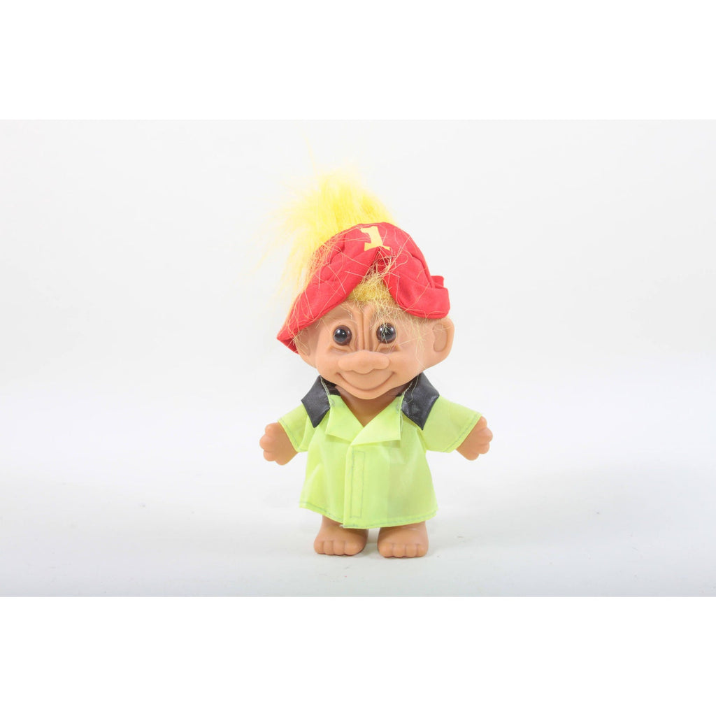 Russ Fireman Troll Yellow Hair Yellow Uniform Soft Red Helmet Vintage Good Luck Troll Toy Plastic Figure ~ 260420-WH 1019