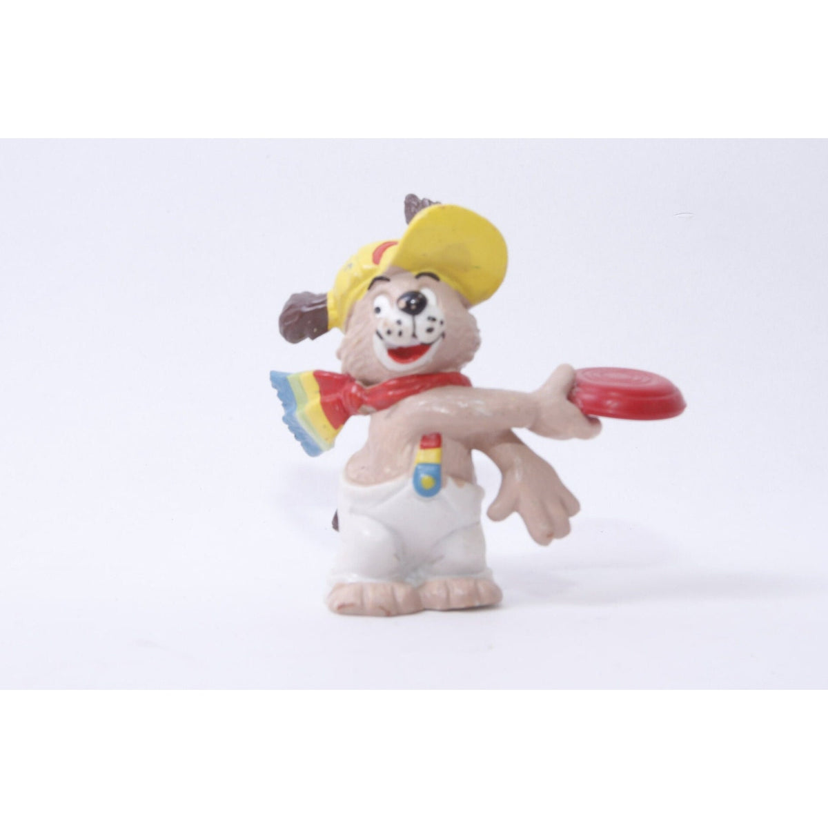 Wallace Berrie, Rainbow Kids, Puppy with Frisbee, PVC Figure, 2 1/2", Miniature, Sports, Toy, Vintage, Collectible, ~ 20-01-683