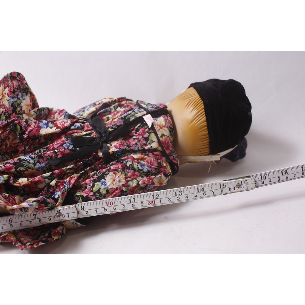 1990s Daisy Kingdom 18" Vinyl Doll in Floral Dress Black Vest and Black Hat ~ 260302-WH M-15-06