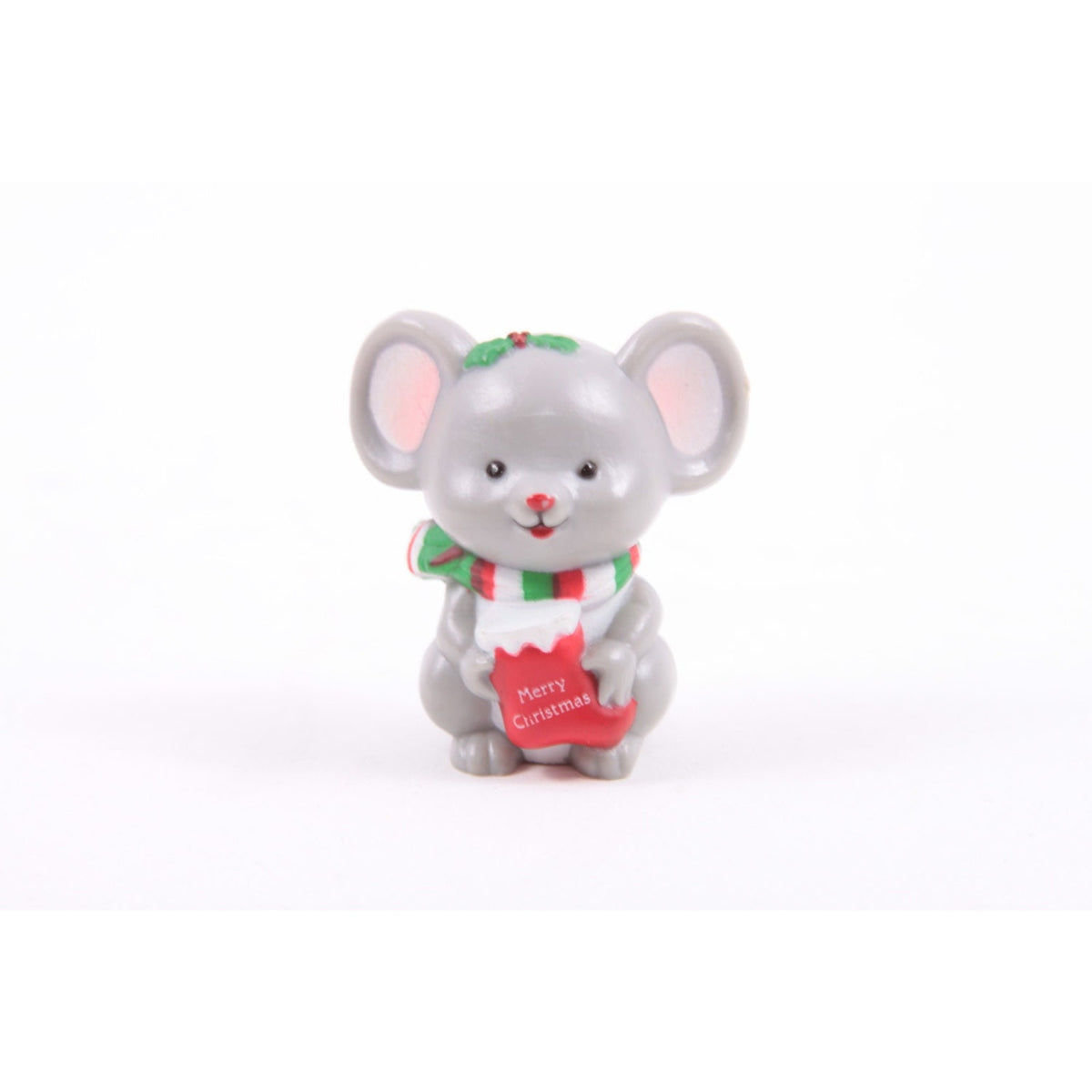 Russ Berrie Grey Christmas Mouse PVC Figure With Stocking 1980s Figure ~ 260219-WH 178