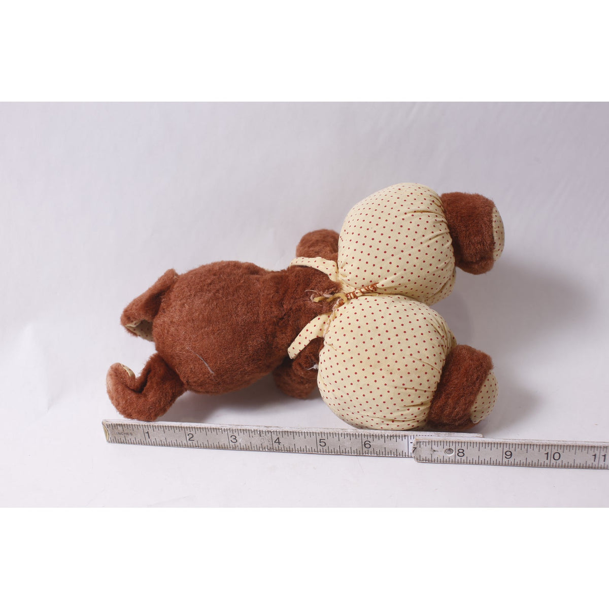 1940s Antique Funny Plush Puppy in Dotted Outfit Handmade Soft Toy ~ 260304-WH 1026