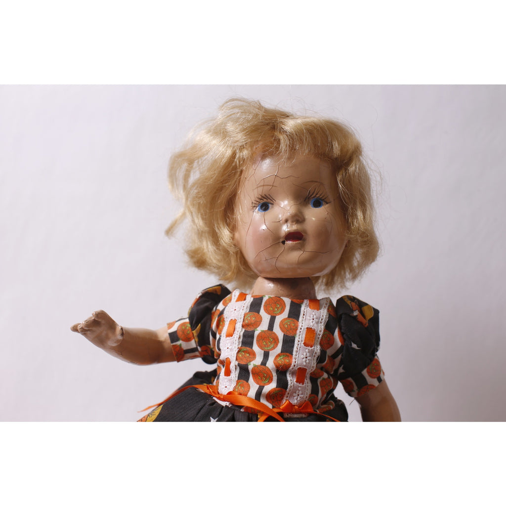 Retro Composition Doll in Halloween-themed Dress with Crazing Craquelure on the face ~ 260302-WH 942
