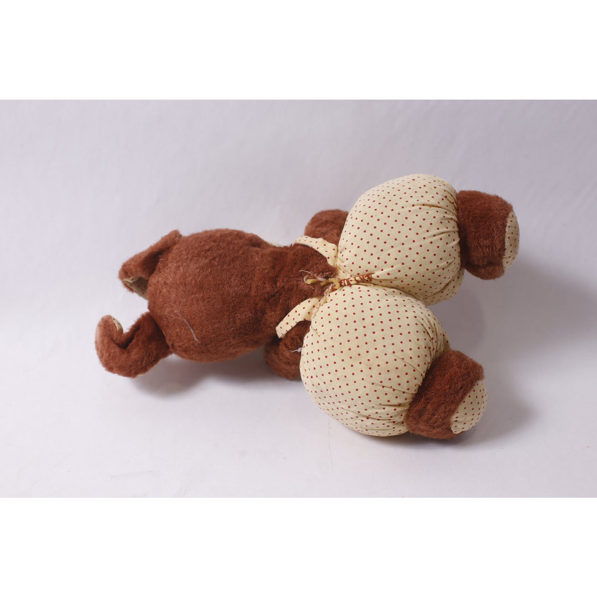1940s Antique Funny Plush Puppy in Dotted Outfit Handmade Soft Toy ~ 260304-WH 1026