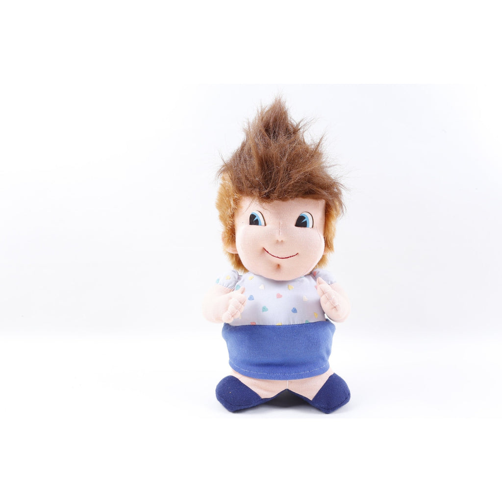Kamar Kid, Unproduced, Rare, Prototype, Sample, OOAK, hand made, Boy, Blue Costume, Hearts, Brown Hair, Soft, Plush, Doll, Toy ~ 803