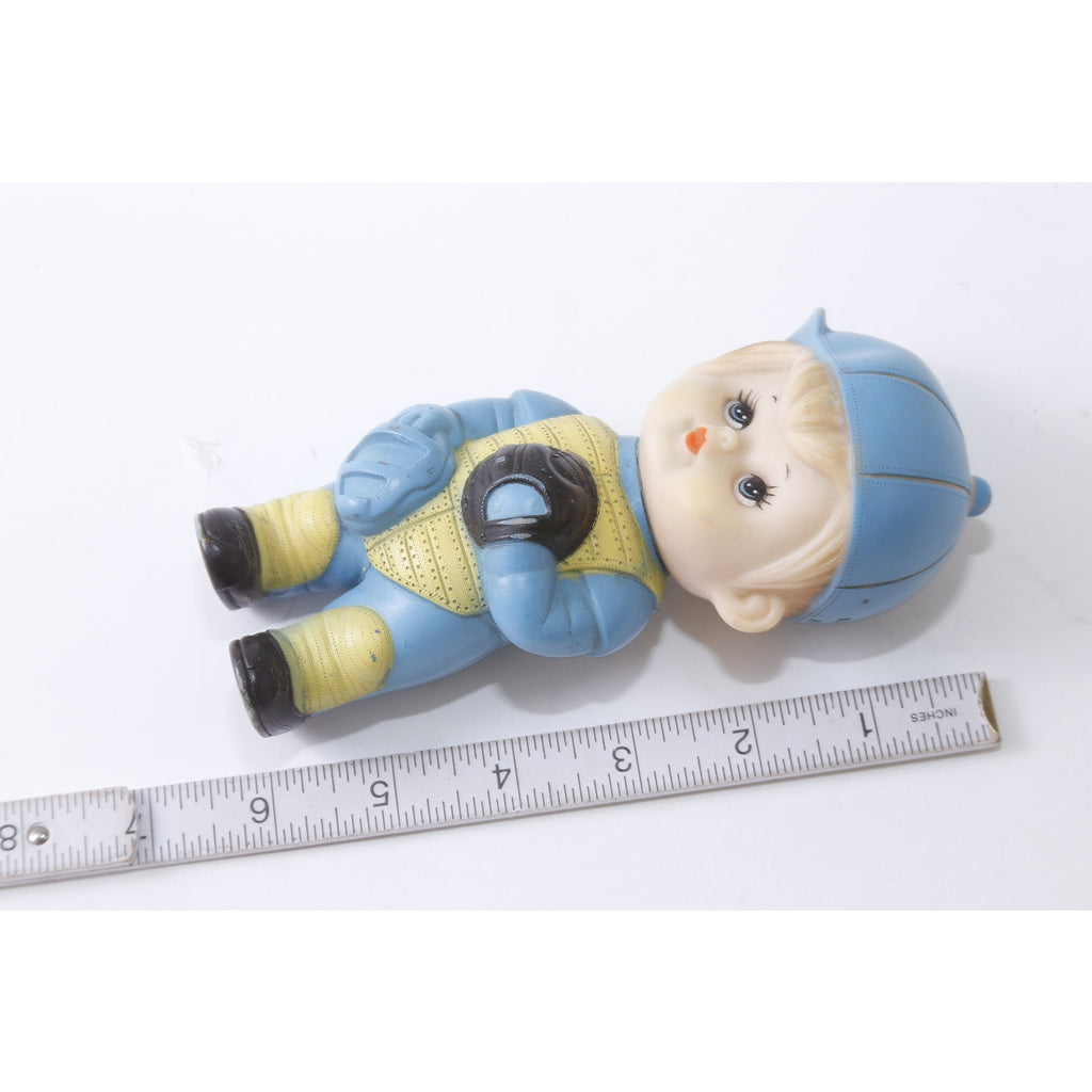 Kiddie Products, Boy, Squeaky, Baseball Player, PVC Figure, Blue Outfit, The First Years, Sports, Toy, 6", Collectible, Vintage, ~20-18-628
