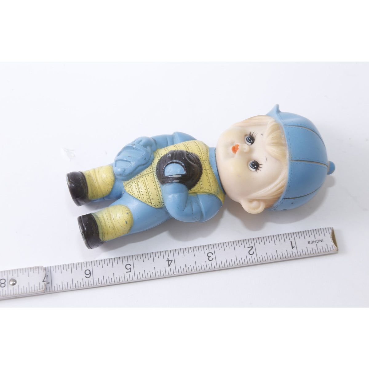 Kiddie Products, Boy, Squeaky, Baseball Player, PVC Figure, Blue Outfit, The First Years, Sports, Toy, 6", Collectible, Vintage, ~20-18-628