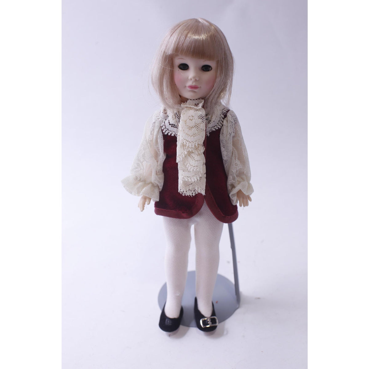 Vintage Plastic, Jesco 1983 Doll wearing Red Jacket with White Lace, Blonde, 10 inches Collectible, Displayable, ~ 240912-WH 1230