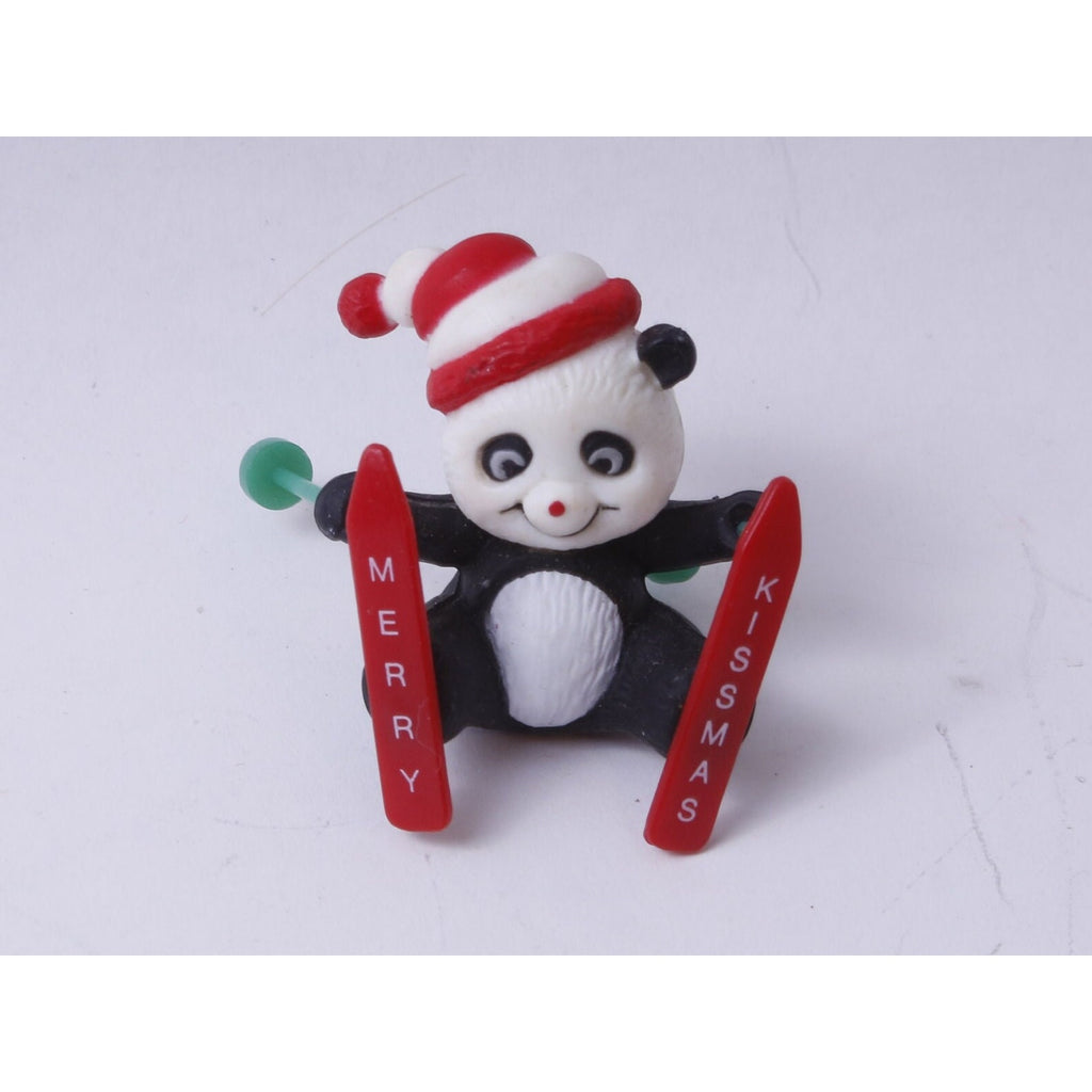 Christmas, Panda, Skiing, Merry Kissmas, PVC, 2", Figure, Animal, Winter, Holiday, Toy, Vintage, Collectible, ~ M-07-09