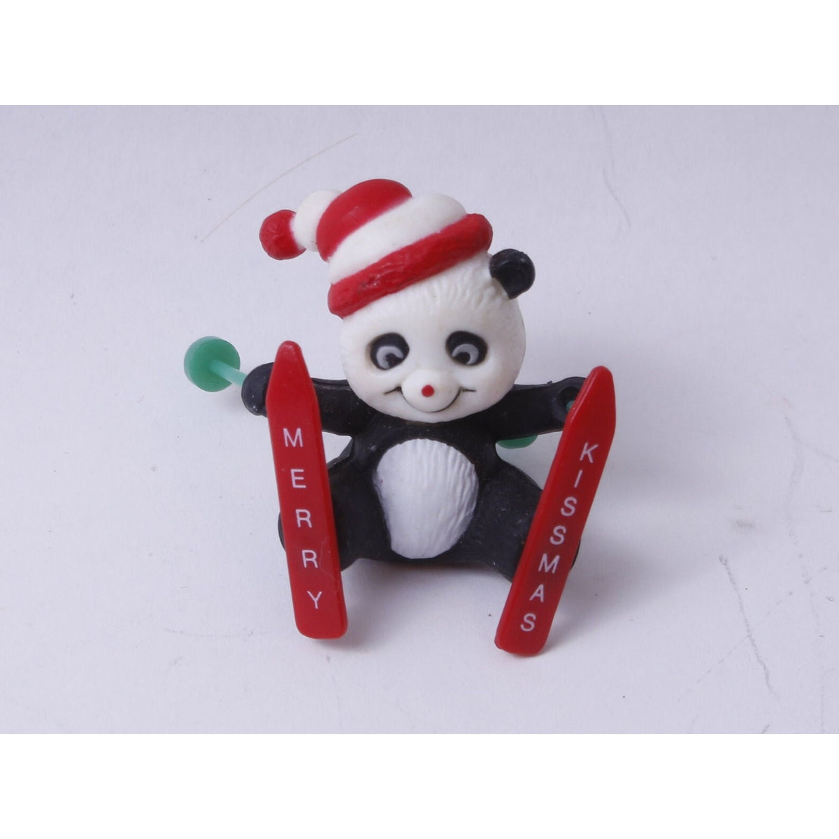 Christmas, Panda, Skiing, Merry Kissmas, PVC, 2", Figure, Animal, Winter, Holiday, Toy, Vintage, Collectible, ~ M-07-09