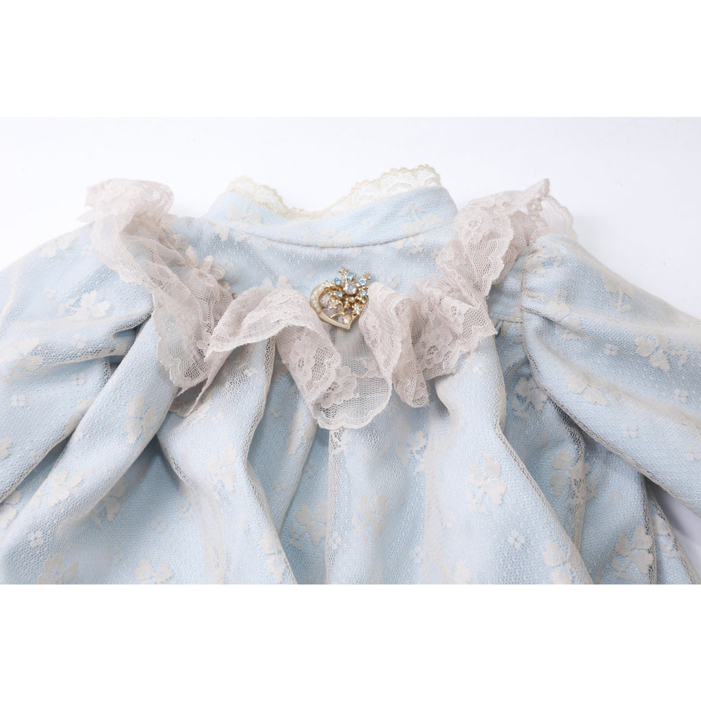 Antique Doll Dress Baby Girl Dress, Blue, Lace, Retro Style, Pin, Jewelry, 14", Baby Clothes, Kids, Fashion, Outfit, Vintage, ~20-01-512
