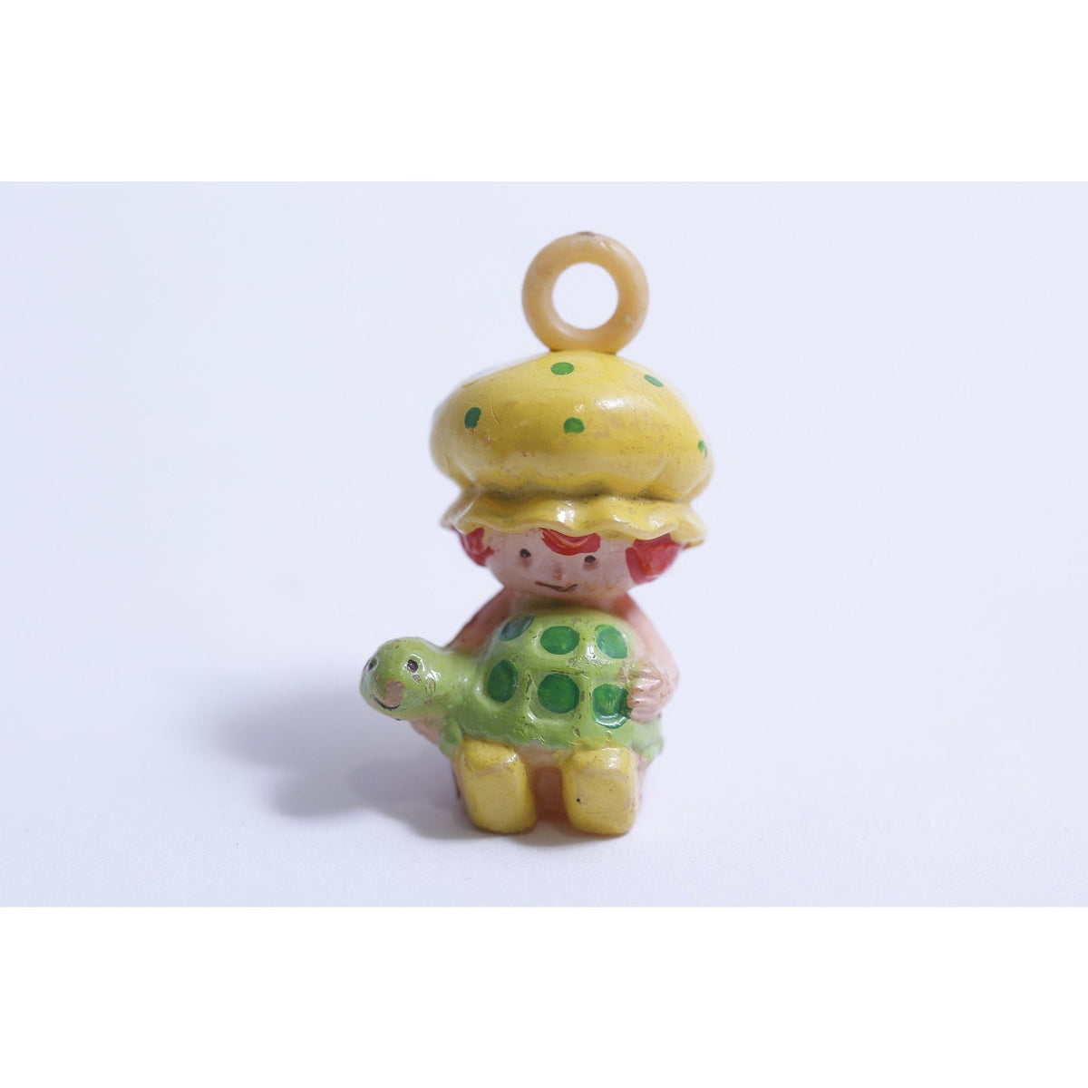 Rare Strawberry Shortcake, Apple Dumpling holding Tea Time Turtle pet, 1 1/2" Hanging, PVC Figure, 1980s, Tiny, Miniature, 80s ~ WH-021 558