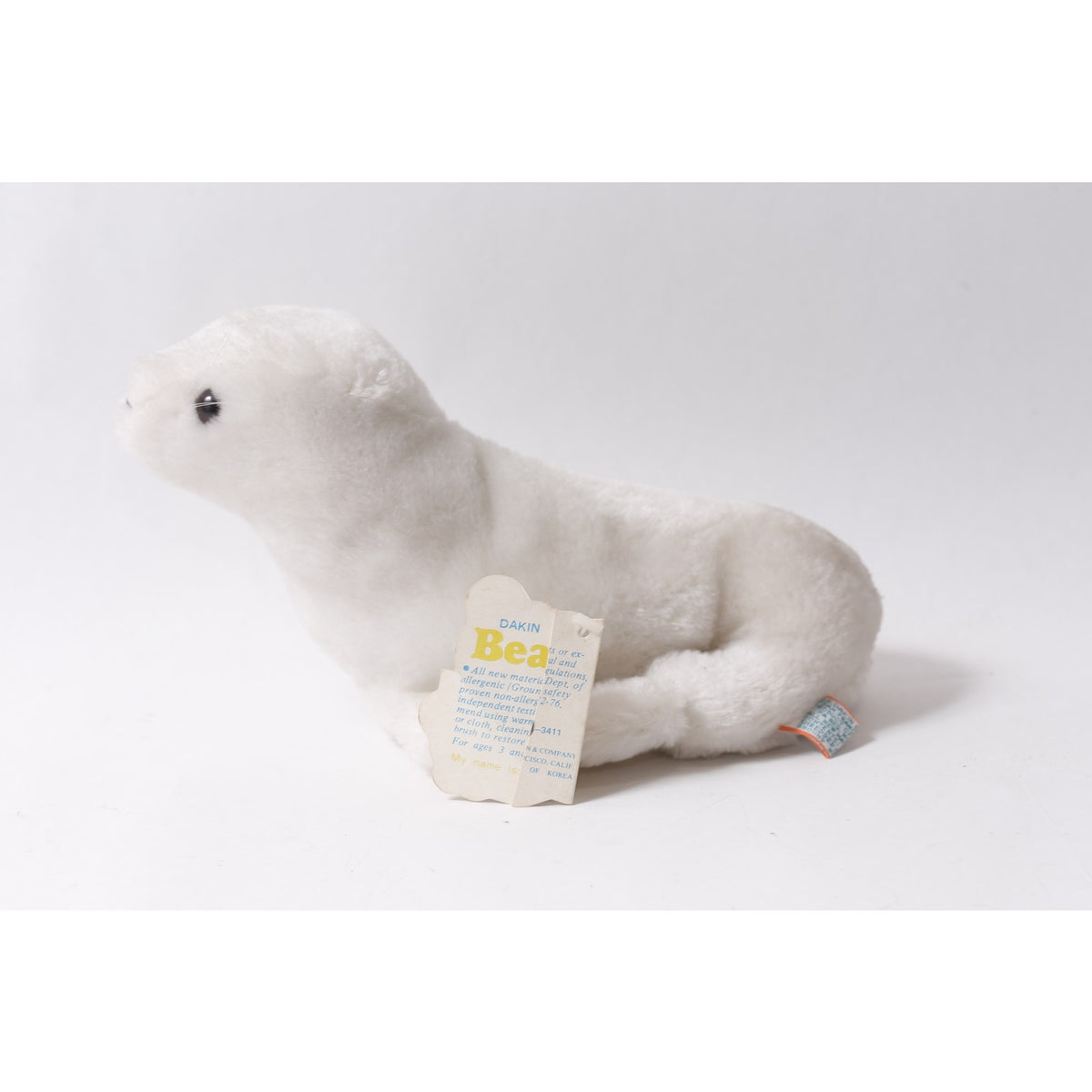 1970s Dakin White Seal Plush Cute Stuffed Animal w Tag ~ 260718-DISH M-17-04