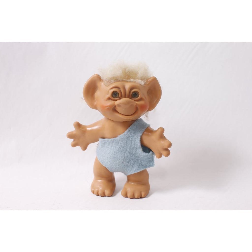 1960s Dam Troll Doll in Blue Outfit with White Hair Small Vintage Collectible ~ 260423-WH 1091