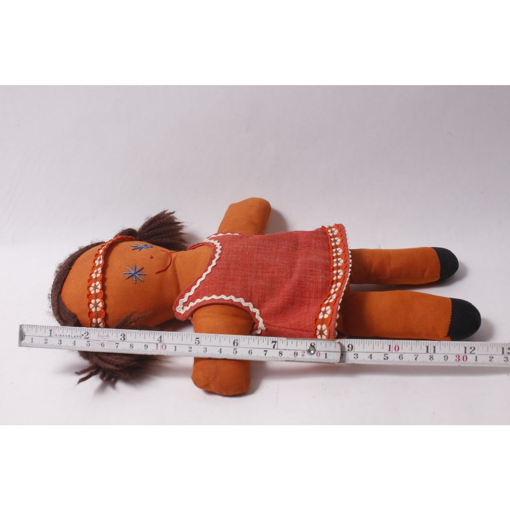 Native American style Rag Plush Doll Orange in Red Dress ~ 260812-WH 946
