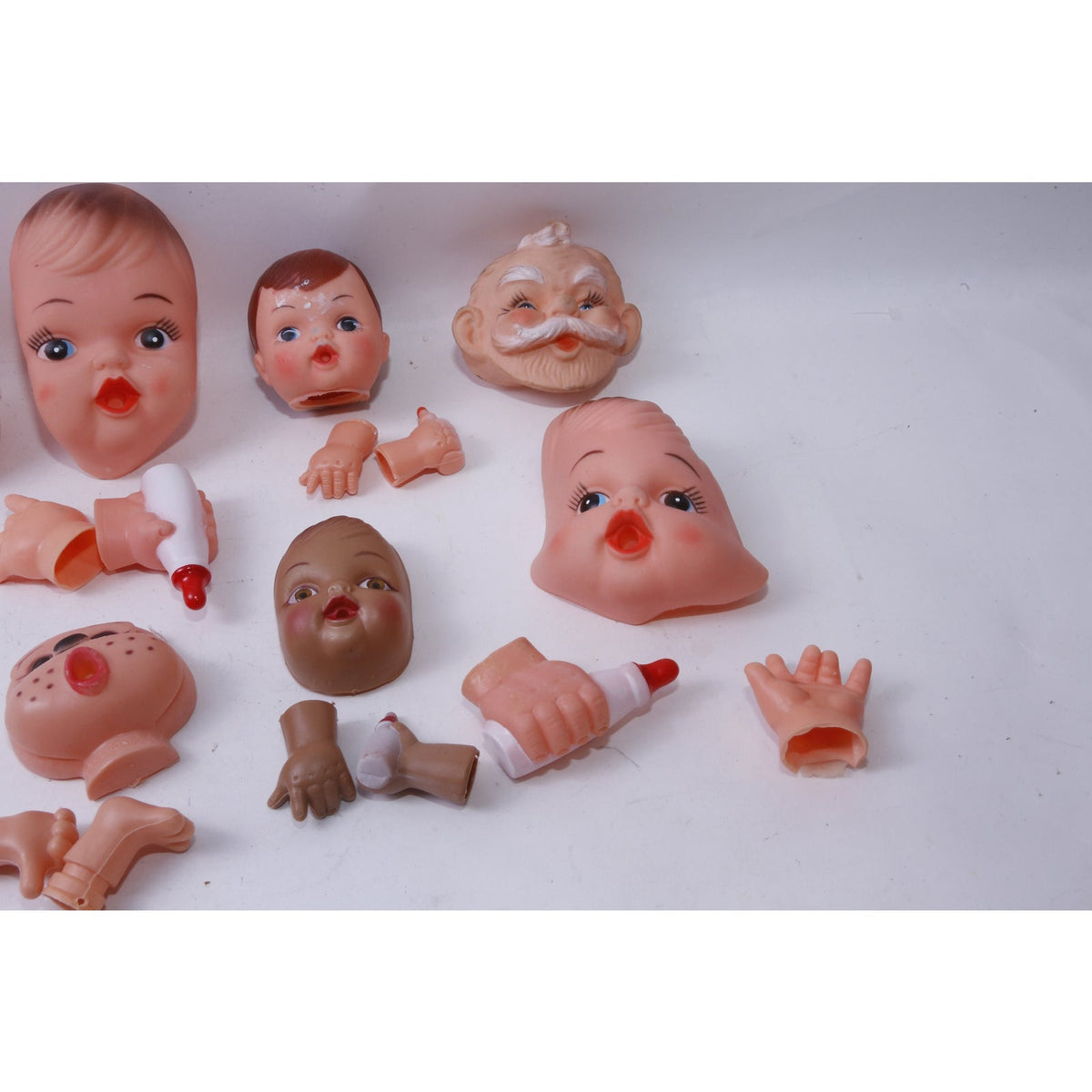 Vintage Craft Doll Heads, Faces, Hands, Set, Baby, Santa Claus, Baby Bottle, Doll Making - 1114