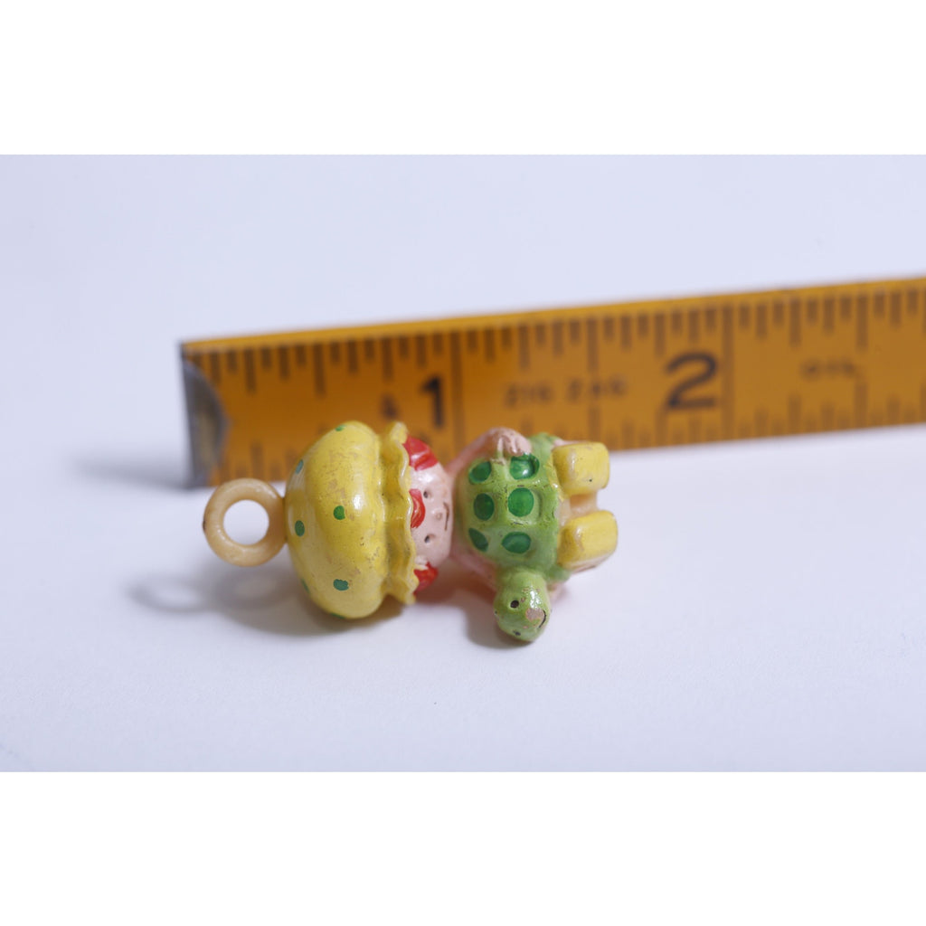 Rare Strawberry Shortcake, Apple Dumpling holding Tea Time Turtle pet, 1 1/2" Hanging, PVC Figure, 1980s, Tiny, Miniature, 80s ~ WH-021 558