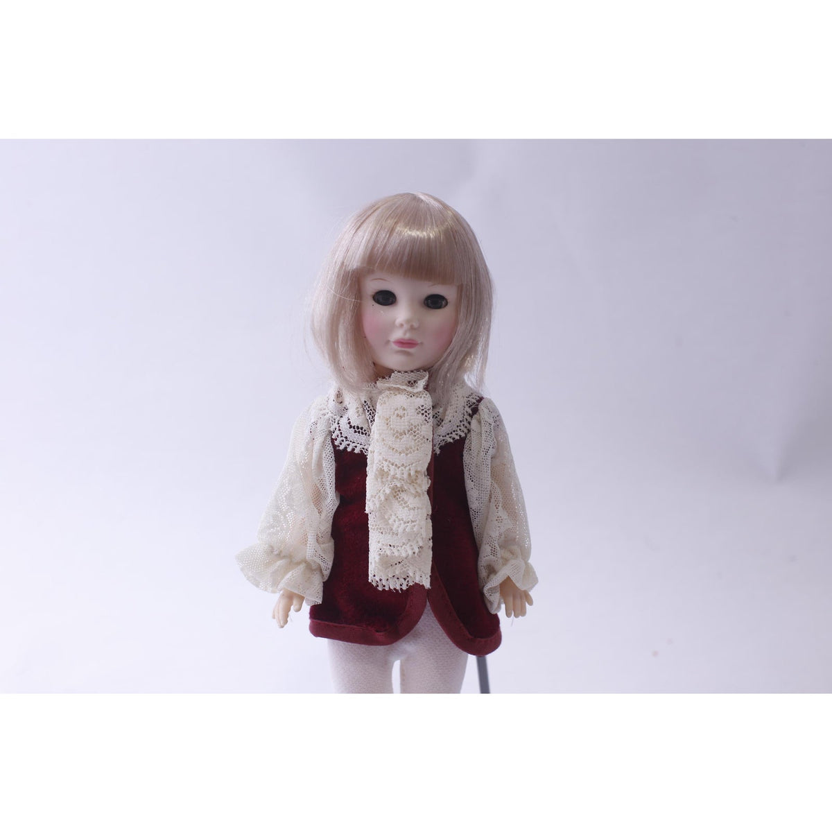 Vintage Plastic, Jesco 1983 Doll wearing Red Jacket with White Lace, Blonde, 10 inches Collectible, Displayable, ~ 240912-WH 1230