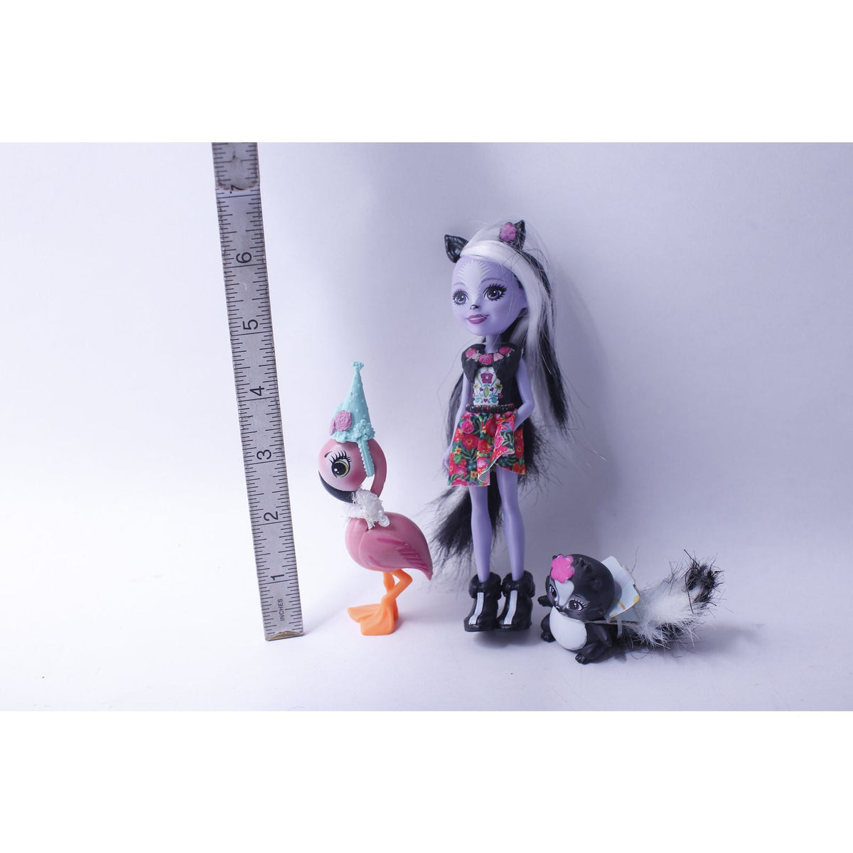 VV Mattel, Enchantimals, Sage Skunk, Doll, Caper Skunk Pet, Kiba Flamingo, Imaginative, Friendship, Toy Set, ~ 240113-WH 690