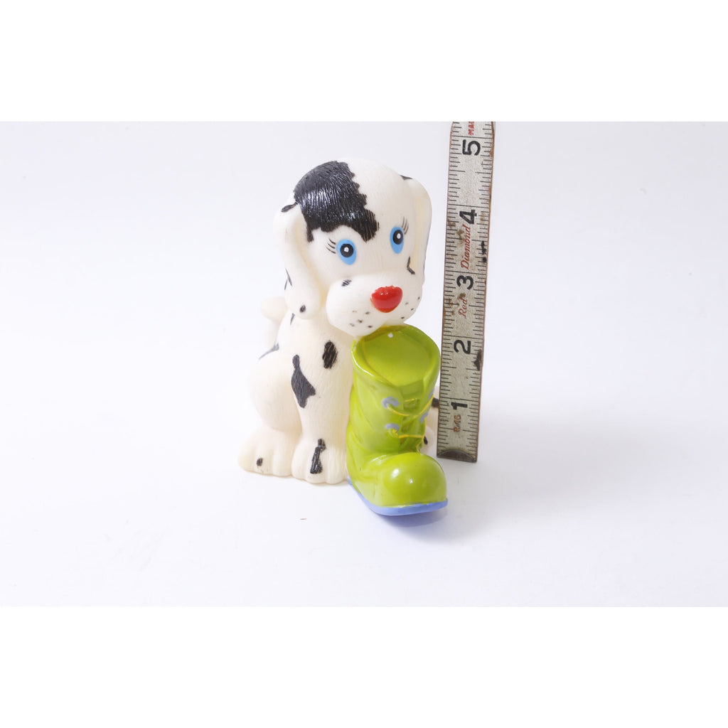 Squeaky Toy, Dog Toy, White, Black, Dalmatian, Green Boot, PVC Figure, Animal, Toy, 4.5", Collectible, Vintage, ~20-01-448