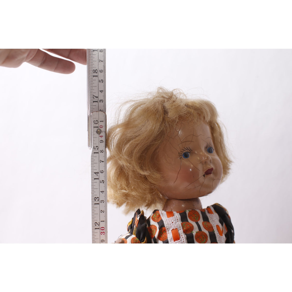 Retro Composition Doll in Halloween-themed Dress with Crazing Craquelure on the face ~ 260302-WH 942