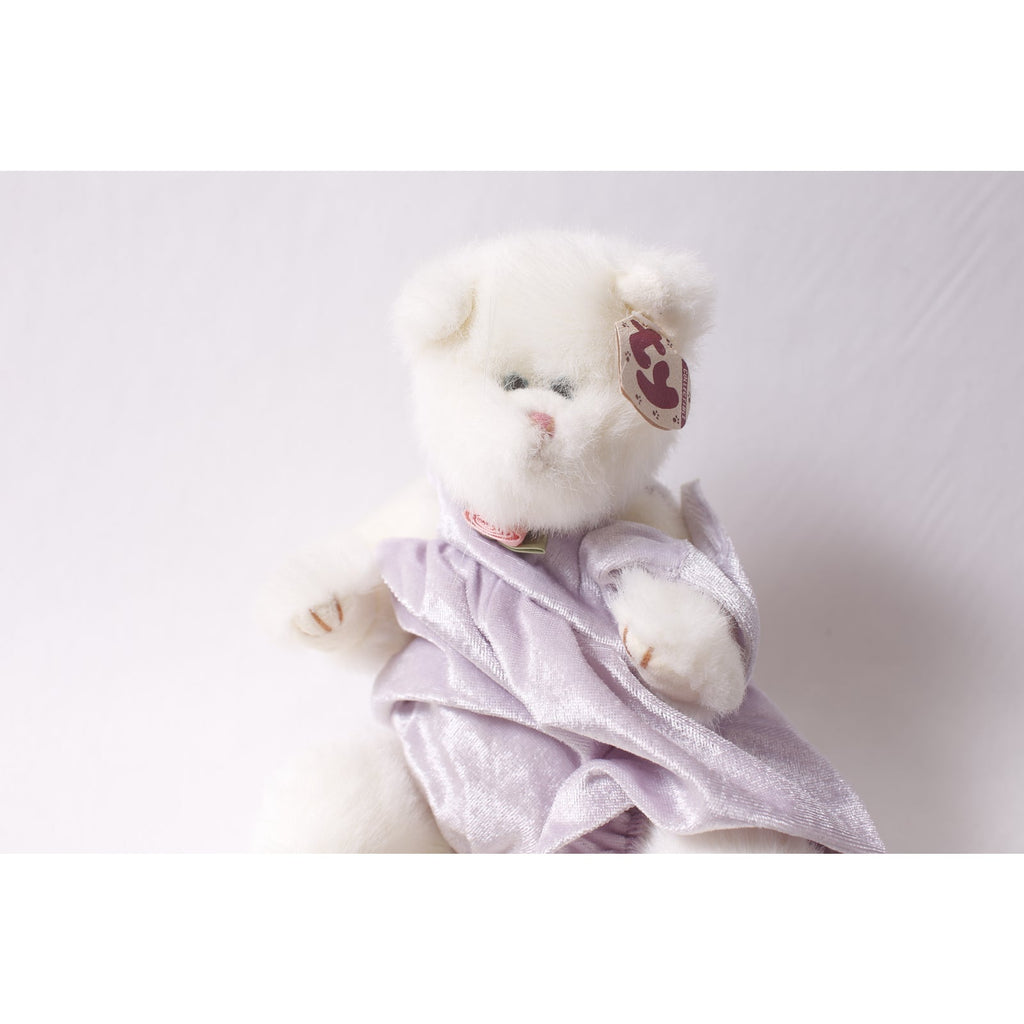 1993 Ty Attic Treasures Amethyst White Cat Plush in Lavender Jumpsuit ~ 260302-WH 111