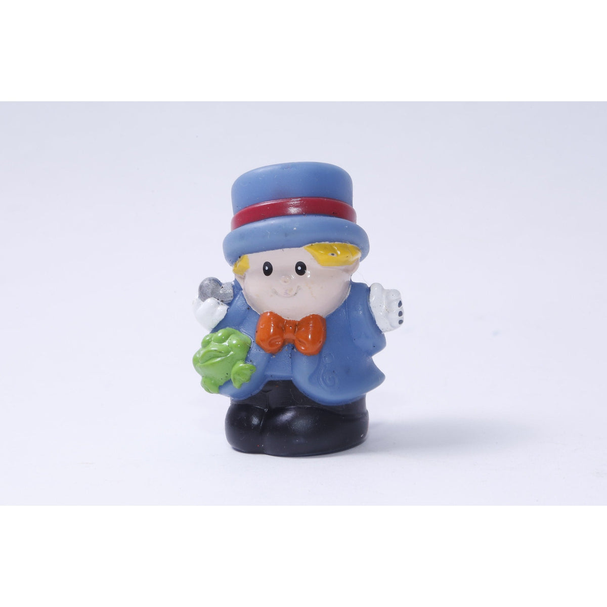 Fisher Price Little People 1998 Circus Master Frog in the Pocket, Blue Suit, Bow Tie, Hat, PVC Figure, 2 1/2", Toy, Vintage, ~ M-03-06