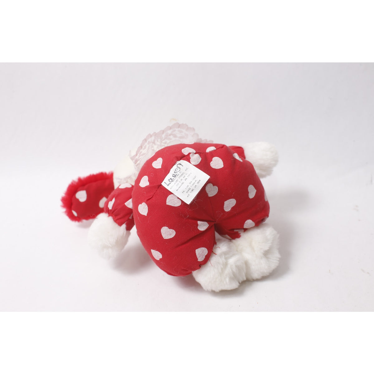 1980s Walmart Red and White Plush Nylon Puppy w White Hearts ~ 260907-WH 1139