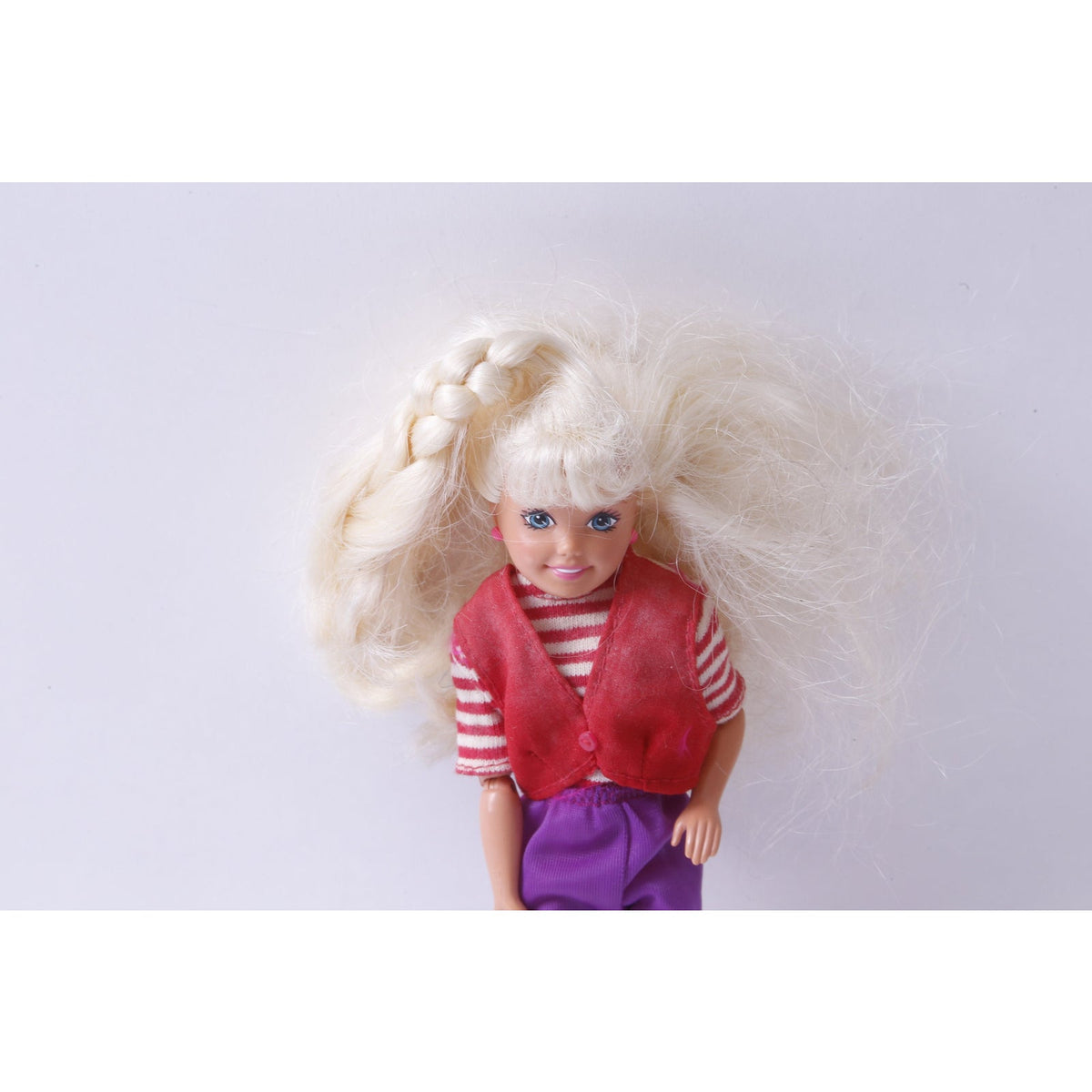 Small Barbie Style Doll, Blonde, Bendable Knees, Rolling Shoulders, Purple Shorts, Toy, Vintage, Collectible, ~ 20-01-760