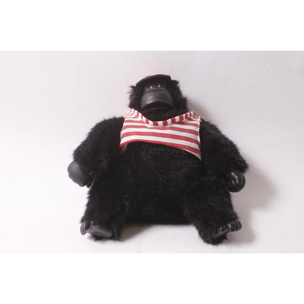 Singing Working Magogo Black Gorilla Plush in Striped Shirt Animated Singing and Dancing ~ 260402-WH 1061