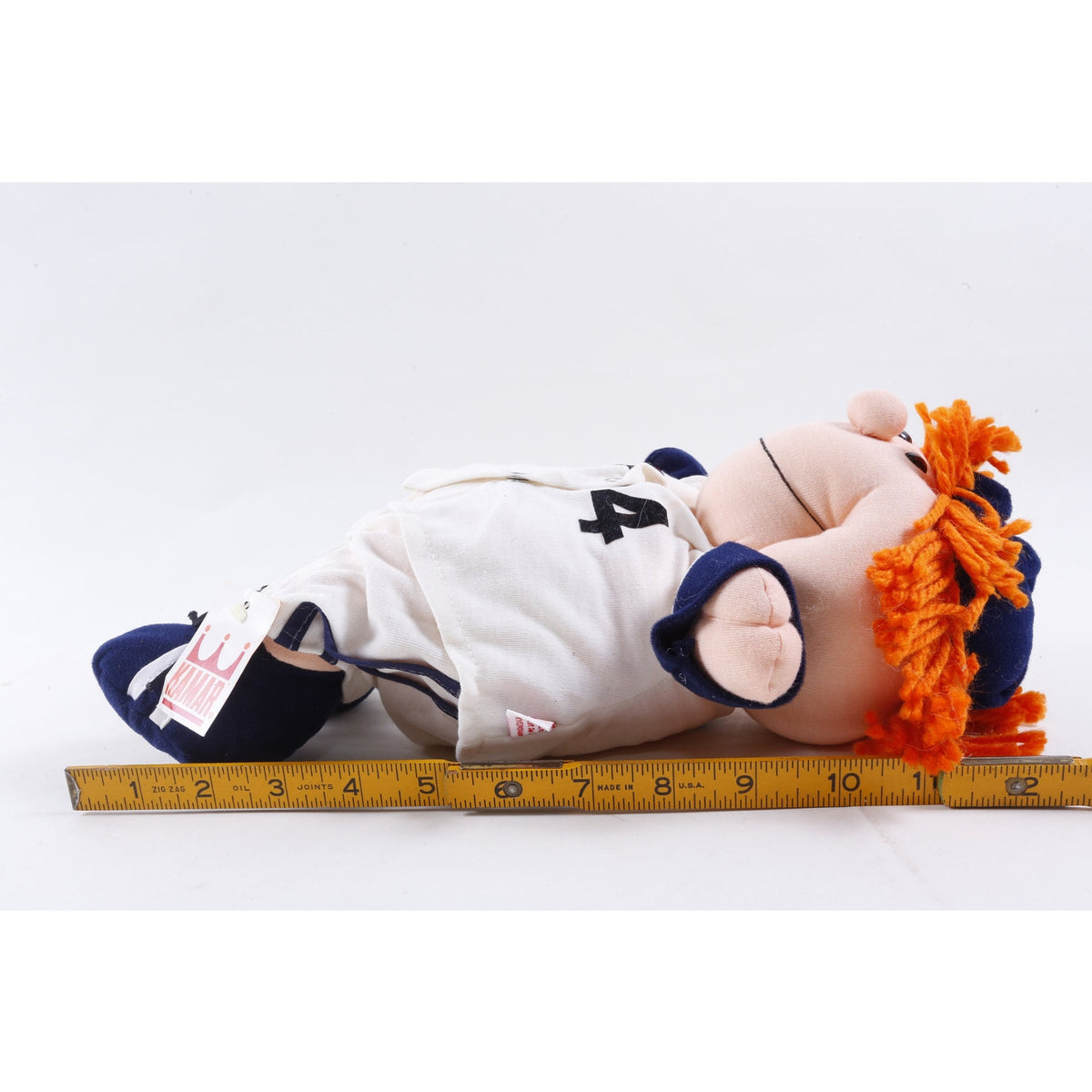 Kamar, Rare, Production Sample, Babe Ruth, Baseball Player, White Blue Uniform, Style 7708, Soft, Plush, Doll, Vintage 20-01-272