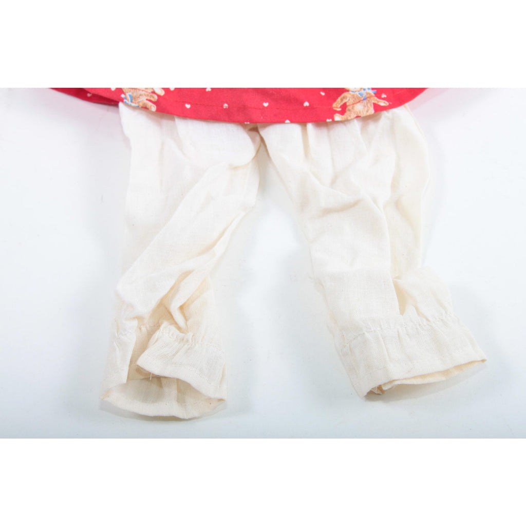 Doll Outfit Girl Red Dress Puffed Sleeves Teddy Bear Print White Hearts Peter Pan Collar White Pants Clothes ~ The Pink Room ~ 20-05-165