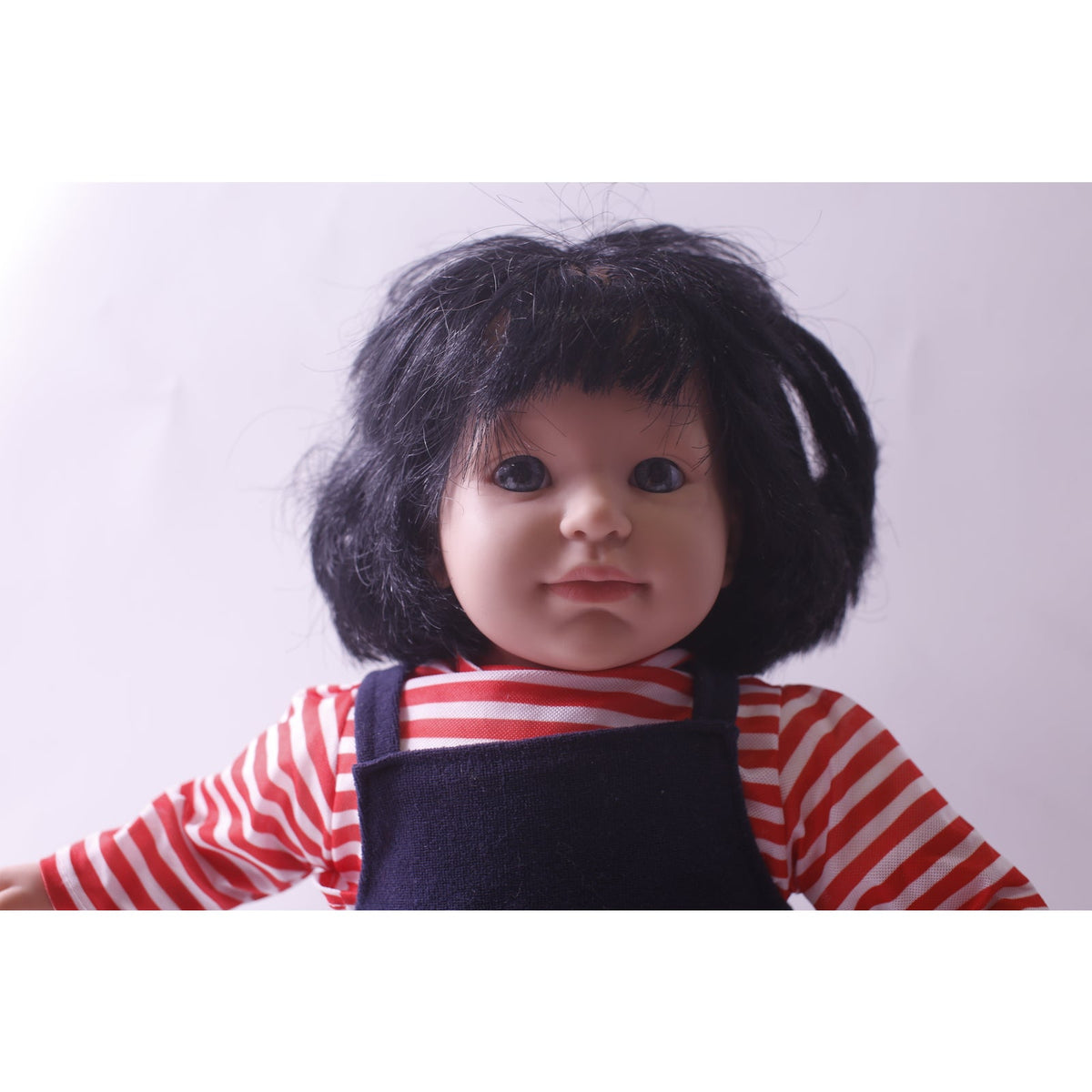 Vintage, Bambola Doll, Dressed, Blue Jumpsuit, Striped Shirt, Black Hair, Toy, ~ 250605-WH 307