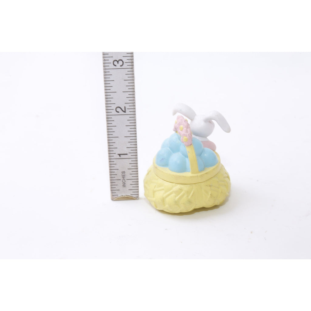 Easter, PVC Figure 80s Bunny, Basket, Flowers, Blue Eggs, PVC Figure, Toy, 2", Miniature, Holiday, Collectible, Vintage, ~221107-EB