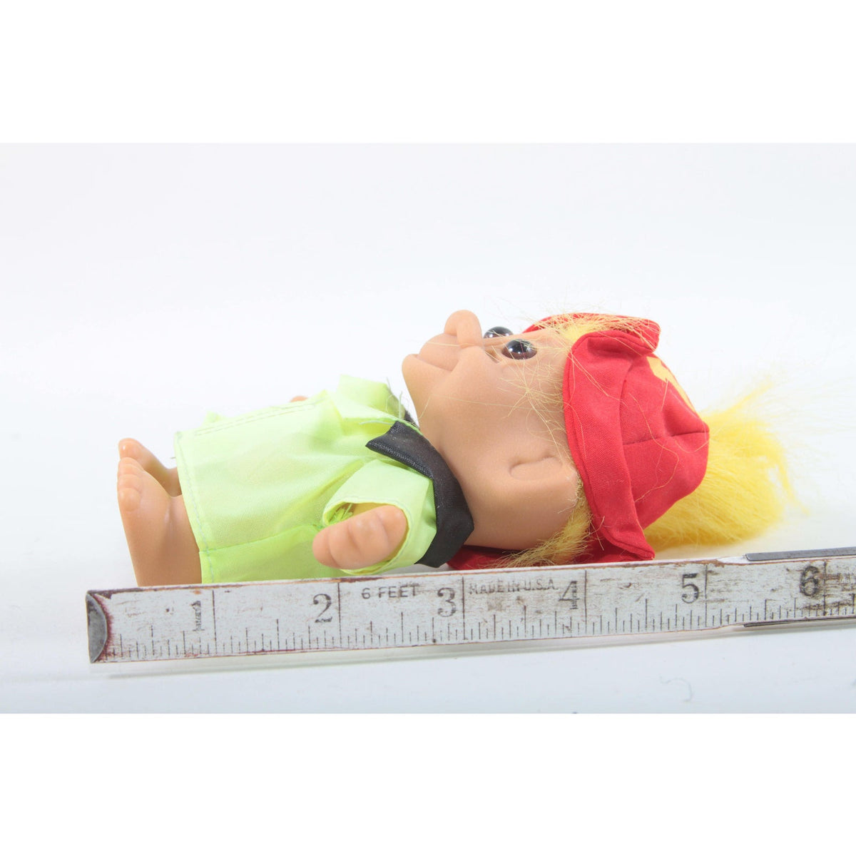 Russ Fireman Troll Yellow Hair Yellow Uniform Soft Red Helmet Vintage Good Luck Troll Toy Plastic Figure ~ 260420-WH 1019