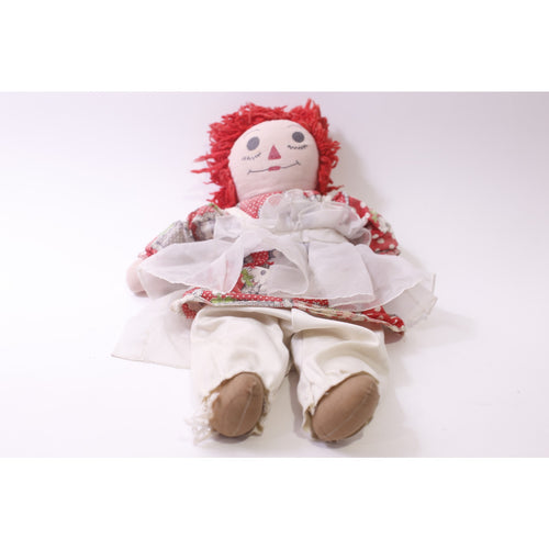 1940s Raggedy Ann, Rag Doll, Vintage, Handmade, White Red Dress, Soft Toy, ~ 251228-WH 709