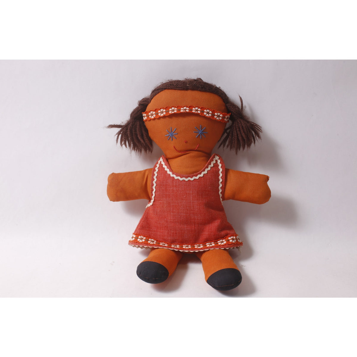 Native American style Rag Plush Doll Orange in Red Dress ~ 260812-WH 946