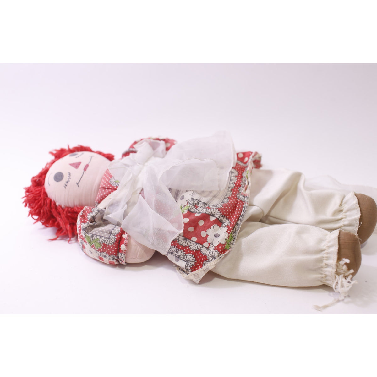 1940s Raggedy Ann, Rag Doll, Vintage, Handmade, White Red Dress, Soft Toy, ~ 251228-WH 709