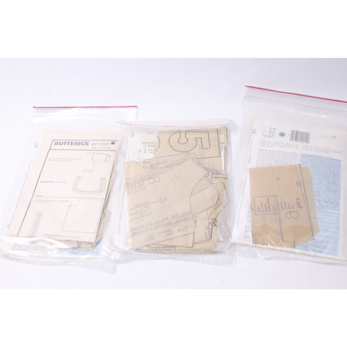 Cabbage Patch Kids Set of 3 Doll Clothes Kit by Butterick Sewing ~ 260219-WH 1001