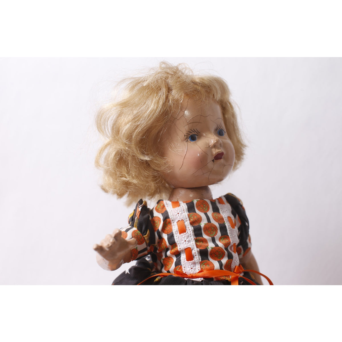 Retro Composition Doll in Halloween-themed Dress with Crazing Craquelure on the face ~ 260302-WH 942