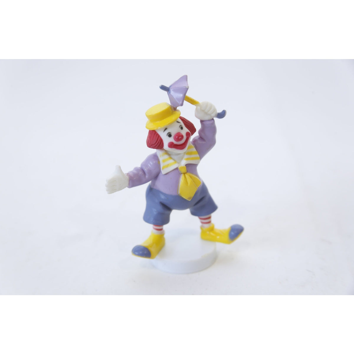 Clown with an Umbrella, PVC Figure, Purple Costume, Yellow Hat and Tie, Yellow Shoes, Toy, Vintage, Collectible, ~ WH-06 1263