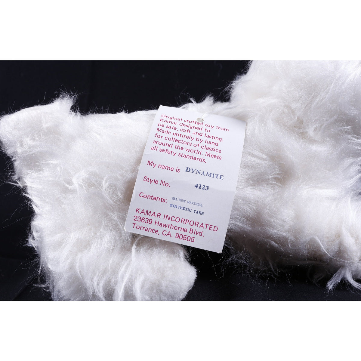 Kamar, Rare, Employee Sample, Dynamite, White, Puppy, Dog, Style 4123, Soft, Plush, Doll - 153