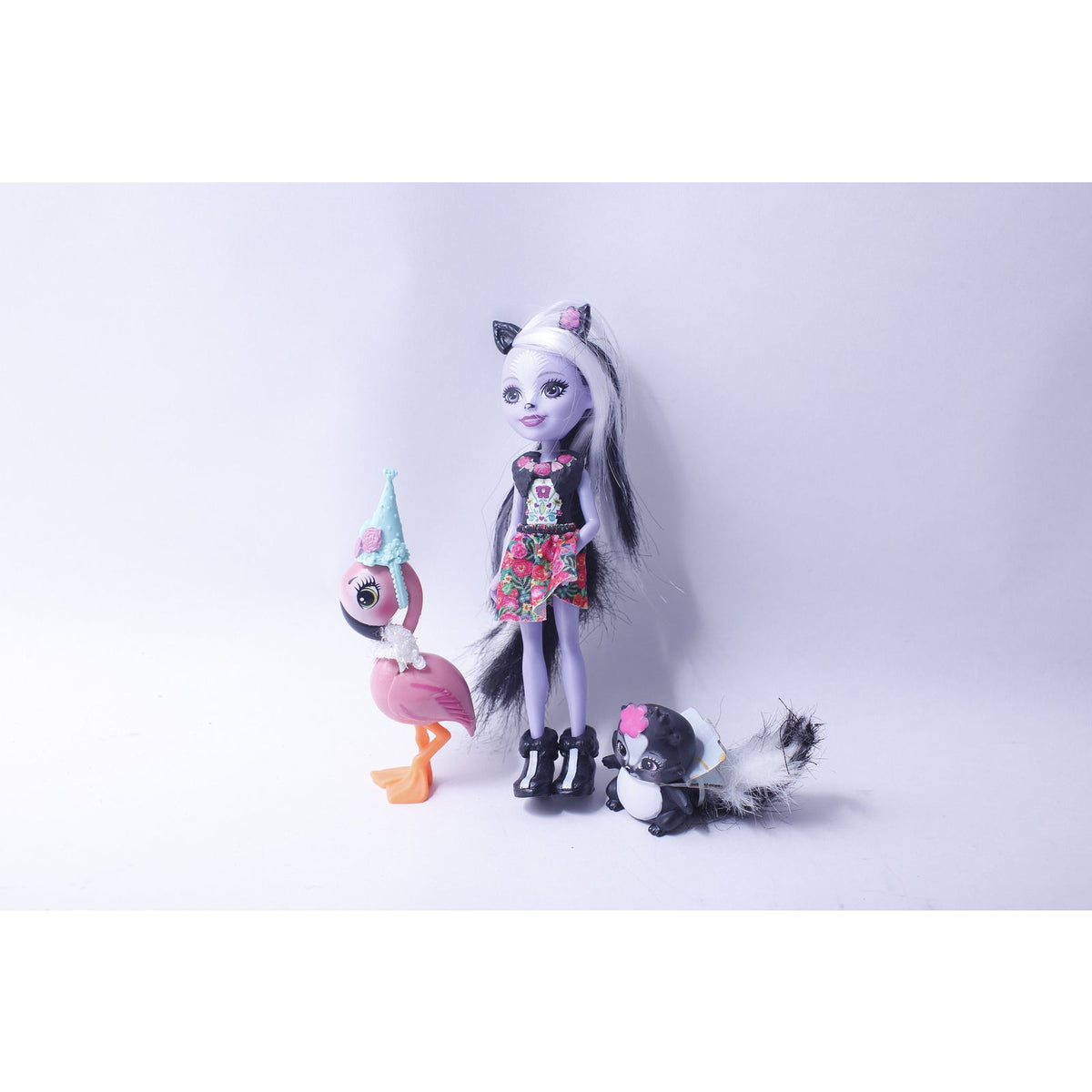VV Mattel, Enchantimals, Sage Skunk, Doll, Caper Skunk Pet, Kiba Flamingo, Imaginative, Friendship, Toy Set, ~ 240113-WH 690