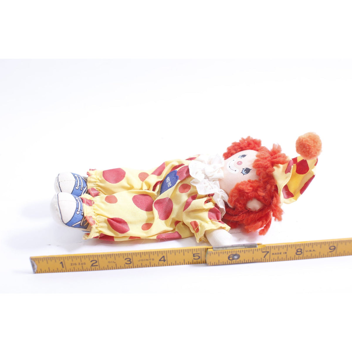 Half-Pint, Clown, Rag Doll, 7", 1978, Morgan, Redhead, Yellow Red Costume, Polka Dot, Vintage, Collectible, ~ WH-021 550