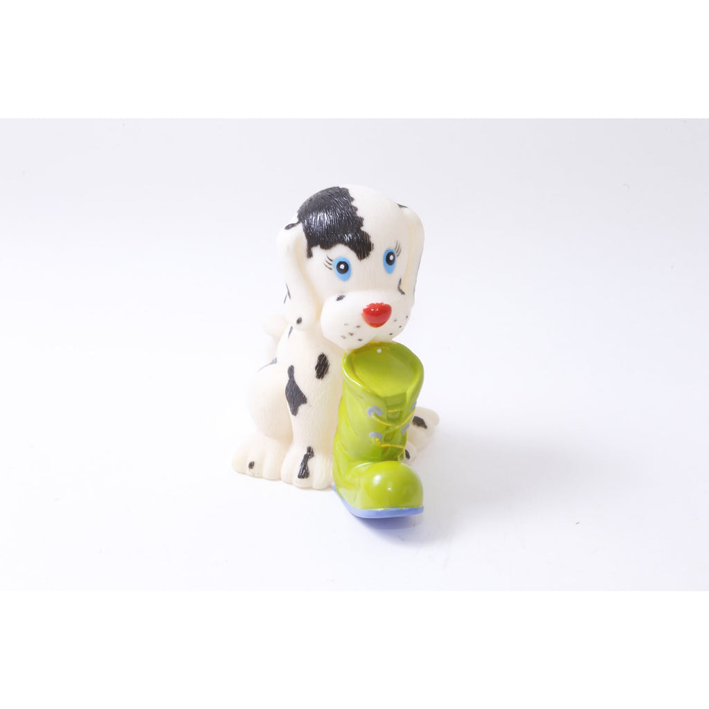 Squeaky Toy, Dog Toy, White, Black, Dalmatian, Green Boot, PVC Figure, Animal, Toy, 4.5", Collectible, Vintage, ~20-01-448