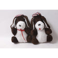1980s Carnival Cute Plush Brown and White Puppy in Plaid Newsboy Cap Set of 2 ~ 260907-WH 1142