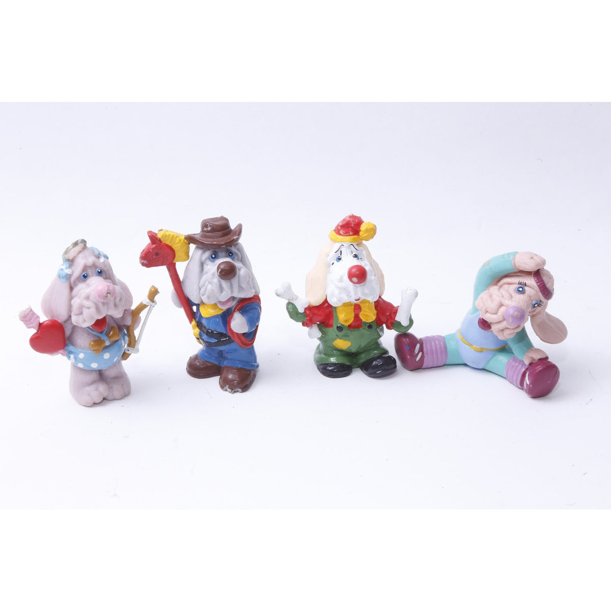 Ganz Wrinkles, Dogs, PVC, Figures, Cupid, Clown, Gymnast, Cowboy, Painted, Dressed Animals, Toy, Vintage, Collectible, ~ 20-01-1123