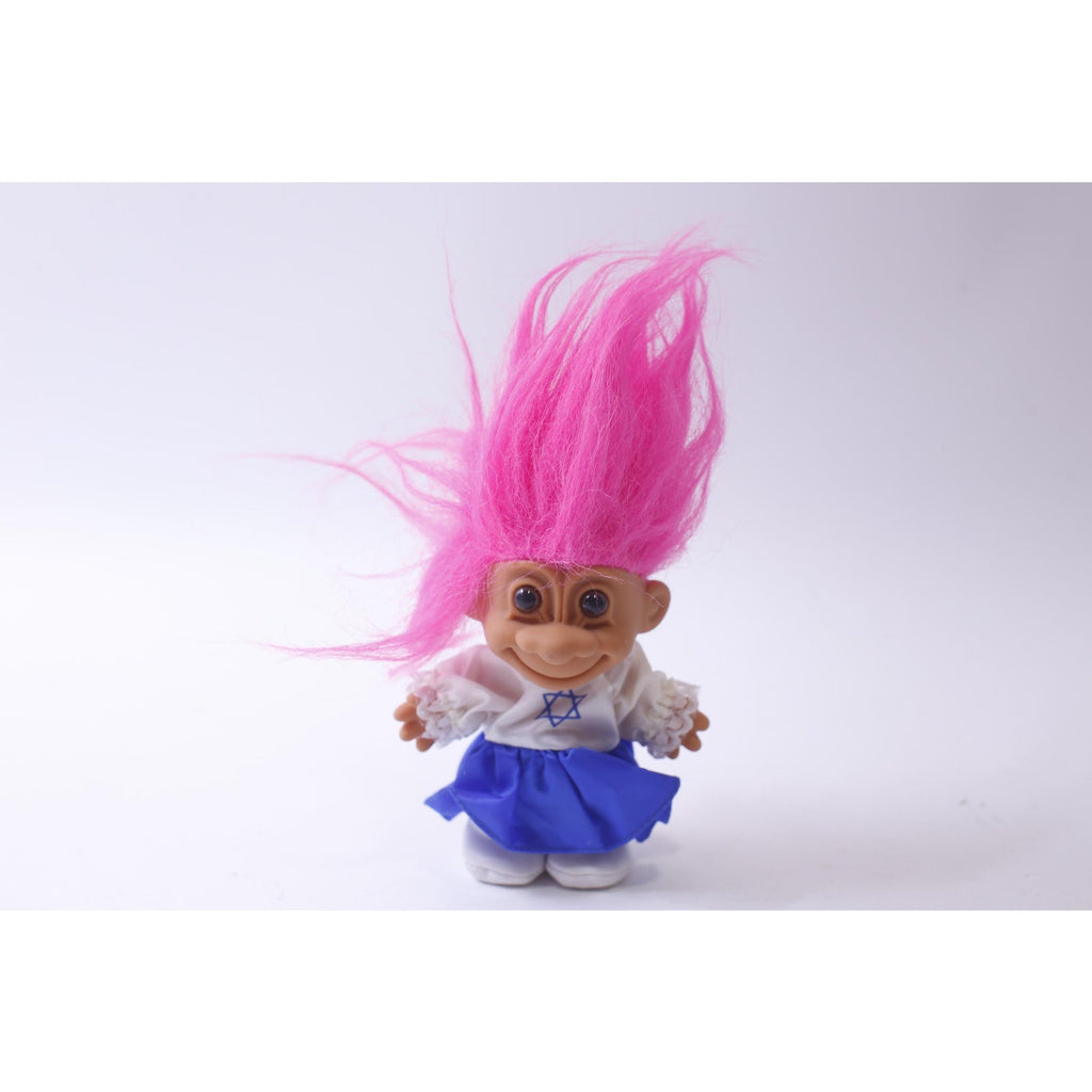 Russ Trolls Around The World, Doll, My Lucky Troll From Israel, White-Blue Dress, Pink Hair, Collectible, Souvenir, ~ 241230-WH 13