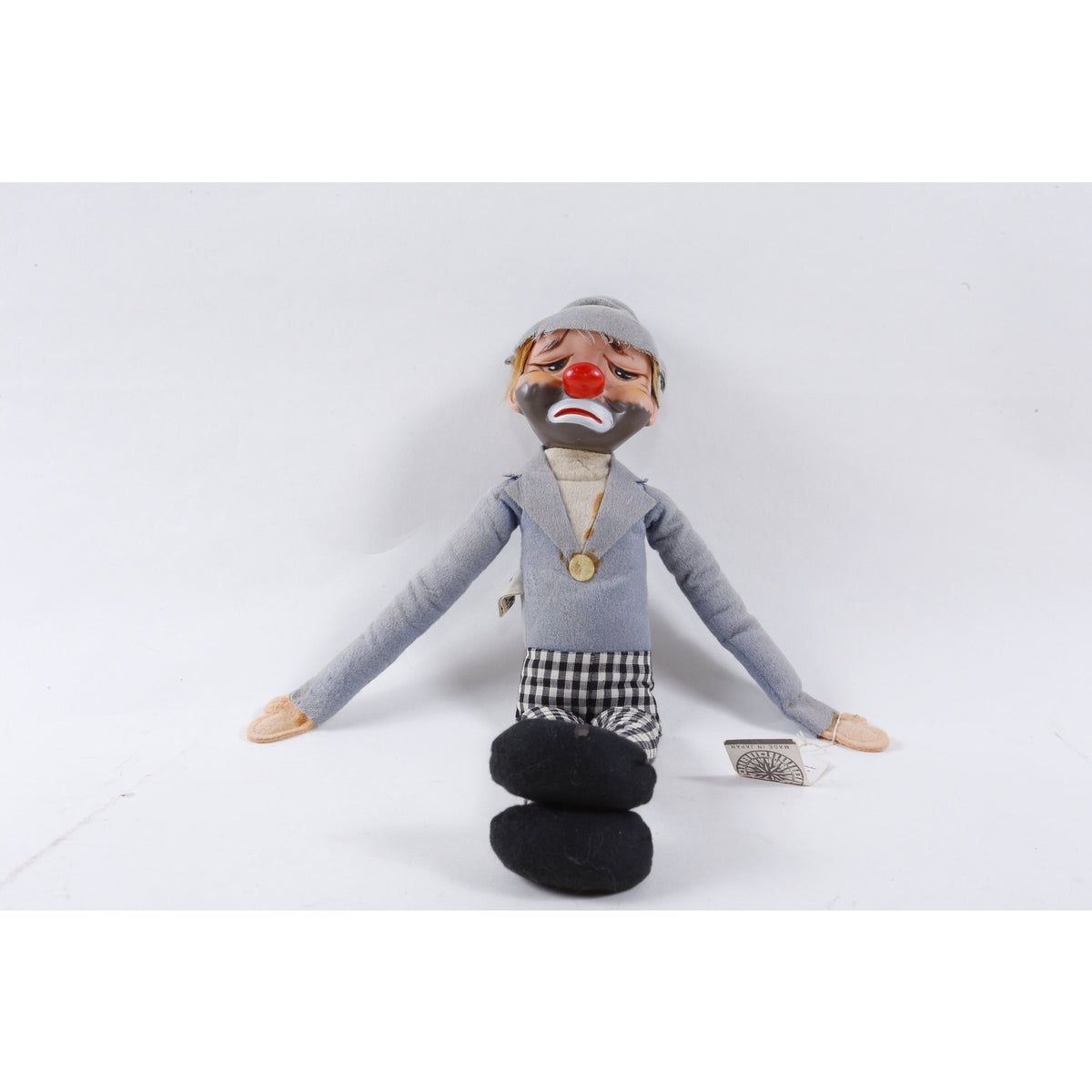 Kamar Company Sample Jock, Sad Clown, Gray White Outfit, Hat, No 1590, Soft, Plush, Doll, Vintage, ~ 271