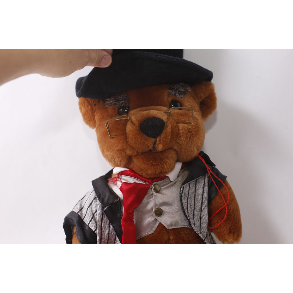 Dandy Man Plush Bear wearing Glasses and Top Hat Stuffed Animal ~ 260718-DISH 25