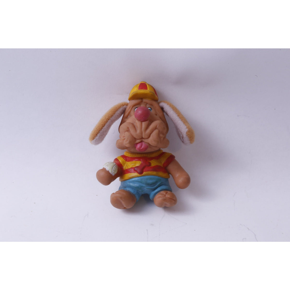 Wrinkles, Dog, Baseball Player, PVC Figure, 3", Finger Puppet, LJN Toys, Ganz Bros, 1986, Miniature, Toy, Vintage, Collectible, ~ 20-01-939